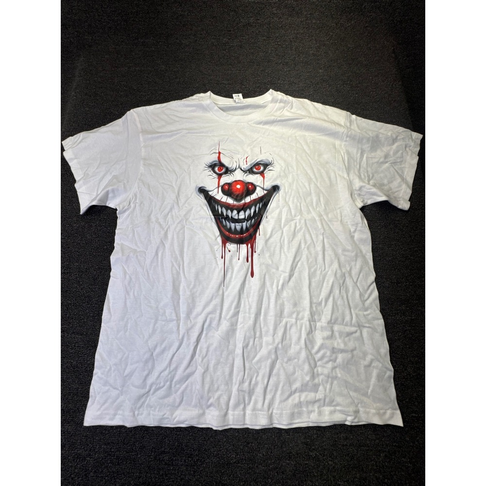Nature T-Shirt Mens XL White Evil Clown Horror Graphic Tee EUC